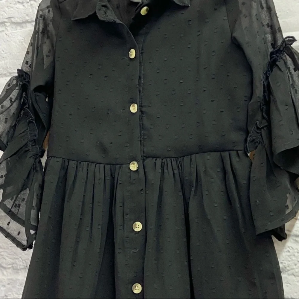 ATUN All Things Uber Nice Claudia Shirt Dress Size 4-5Y Bell Sleeve Black NWT